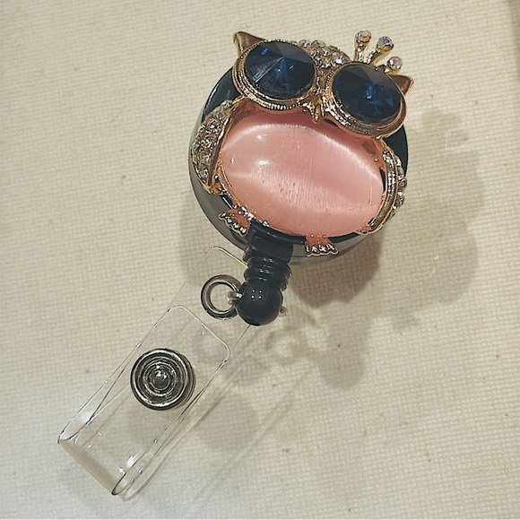 Elegant Pink and Blue Owl Badge Extender / Clip BRAND NEW! - Picture 1 of 9